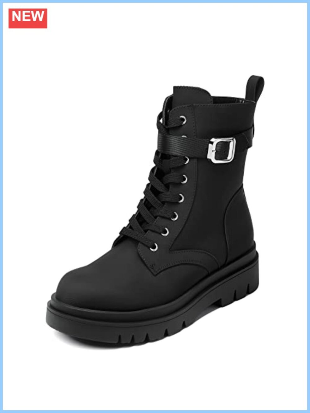 Combat Platform Ankle Boots Faux Leather Chunky Lug Sole Lace Up